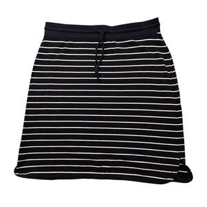Talbots Sz M Skirt Navy White Stretch Knit Drawstring Slits Pull On Cotton Blend